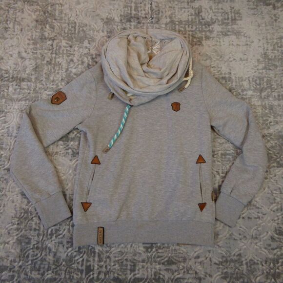 Naketano Sweatshirt Women's Large Gray Cowl Neck Long Sleeve Pullover Hoodie - Picture 1 of 14